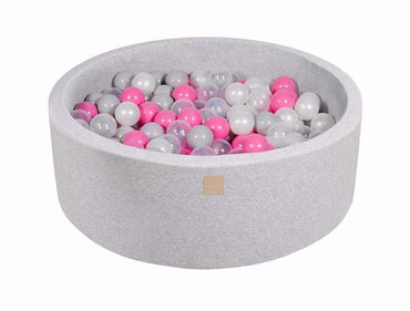 Ballenbak Rond met 200 ballen 90x30 cm Licht Grijs: Transparant, Licht, Roze ,Parel, Wit, Grijs